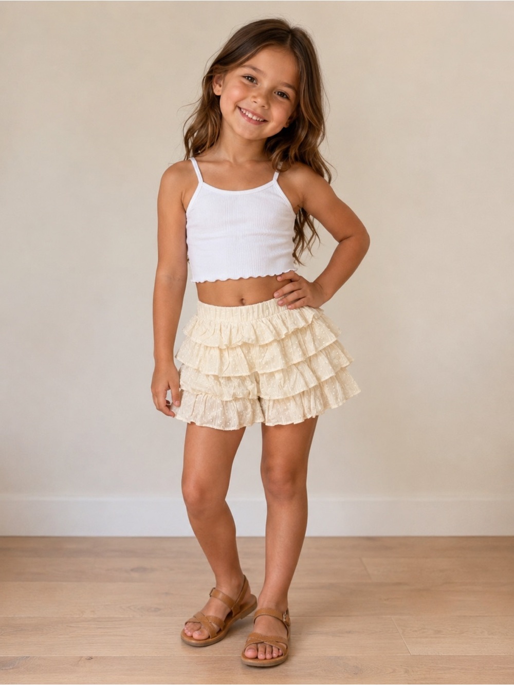 art class‎ Cream Tiered Ruffle Skort